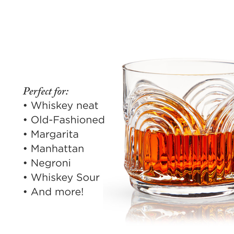 Viski Beau Lowball Tumblers, Set Of 2 11 Oz DOF Glasses, Stackable Lead